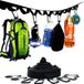 Allecto Plus Organisateur de camping pour tente - Sangle de fixation pour sac à dos - Équipement essentiel pour la tente - Système de suspension pour hamac de cuisine - Équipement de tente - Noir (avec 4 pinces)