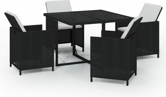 vidaXL 5-delige Tuinset met kussens poly rattan zwart