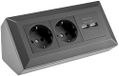 ChiliTec stopcontactblok met 2 stopcontacten + 2 USB-poorten, zwart, 250V AC / 16A, voor wandmontage. Nieuwe versie