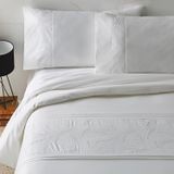 OEM Ensemble de literie brodé, en coton, 150 cm, percale, densité de fil 200, blanc