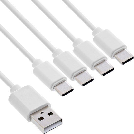 InLine USB 4-in-1 Y-laadkabel, 1x USB-A mannelijk naar 4x USB-C mannelijk, wit, 1 meter