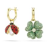 Swarovski Idyllia Oorhangers, Set (3), Lieveheersbeestje, klavertje vier, aardbei, Meerkleurig, Goudkleurige toplaag