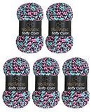 Wollbiene Softy Color Chenille breiwol, 5 x 100 g, totaal 500 g, super bulky (paars, grijs, roze, turquoise 118)