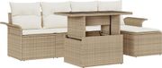 vidaXL Tuinbank Set met kussen 6 pcs Beige poly rattan