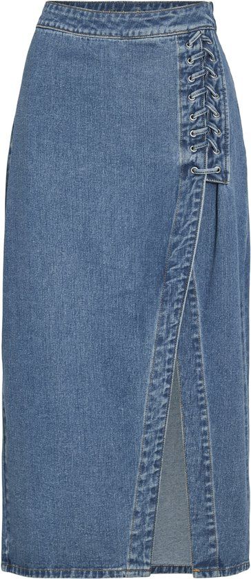 VILA - VIGARCIA HW LACING DETAIL SKIRT - Dames - Rokken - Maat 38 - Katoen - Medium Blue Denim