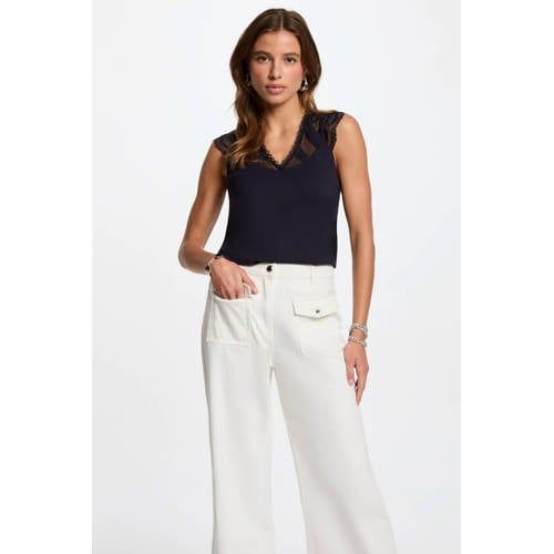 Morgan top met kant marineblauw