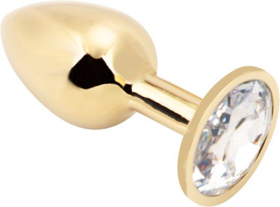 PLGZ - Rosebud Metalen Buttplug - Goud - Witte Siersteen - Medium