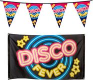 Boland Disco Eighties versiering pakket - vlaggenlijnen en grote banner - 3 stuks
