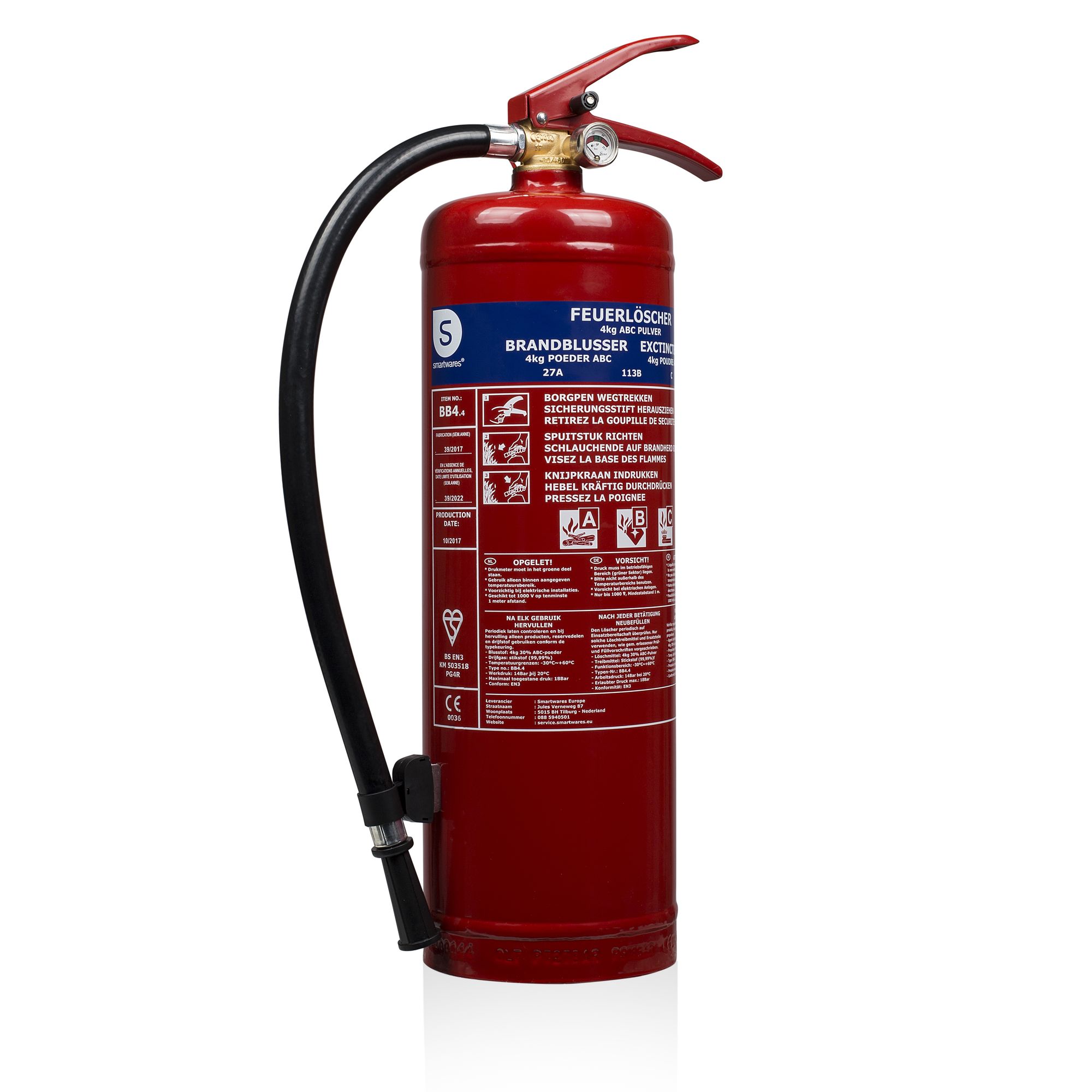 Smartwares FEX-15140 Brandblusser poeder 4 kg - Rood
