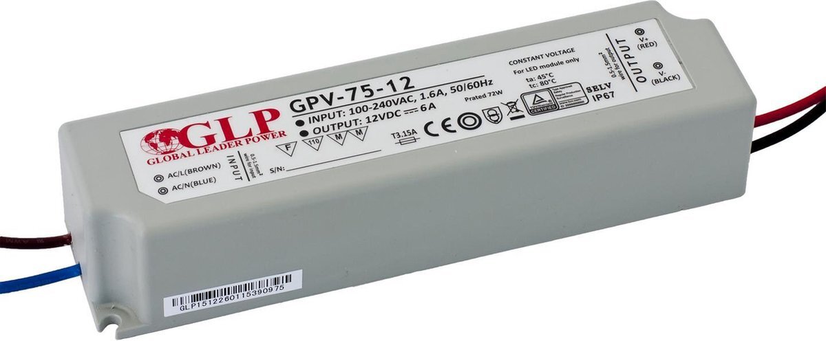 Global Leader Power LED voeding 12 volt 72 watt waterdicht IP67