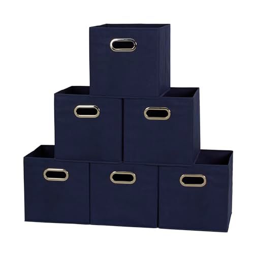 Household Essentials Opvouwbare stoffen opbergbakken - Set van 6 Cubby Cubes - Marineblauw