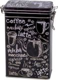 Merkloos Koffieblik/bewaarblik - zwart - cafe print - 19 cm - rechthoekig