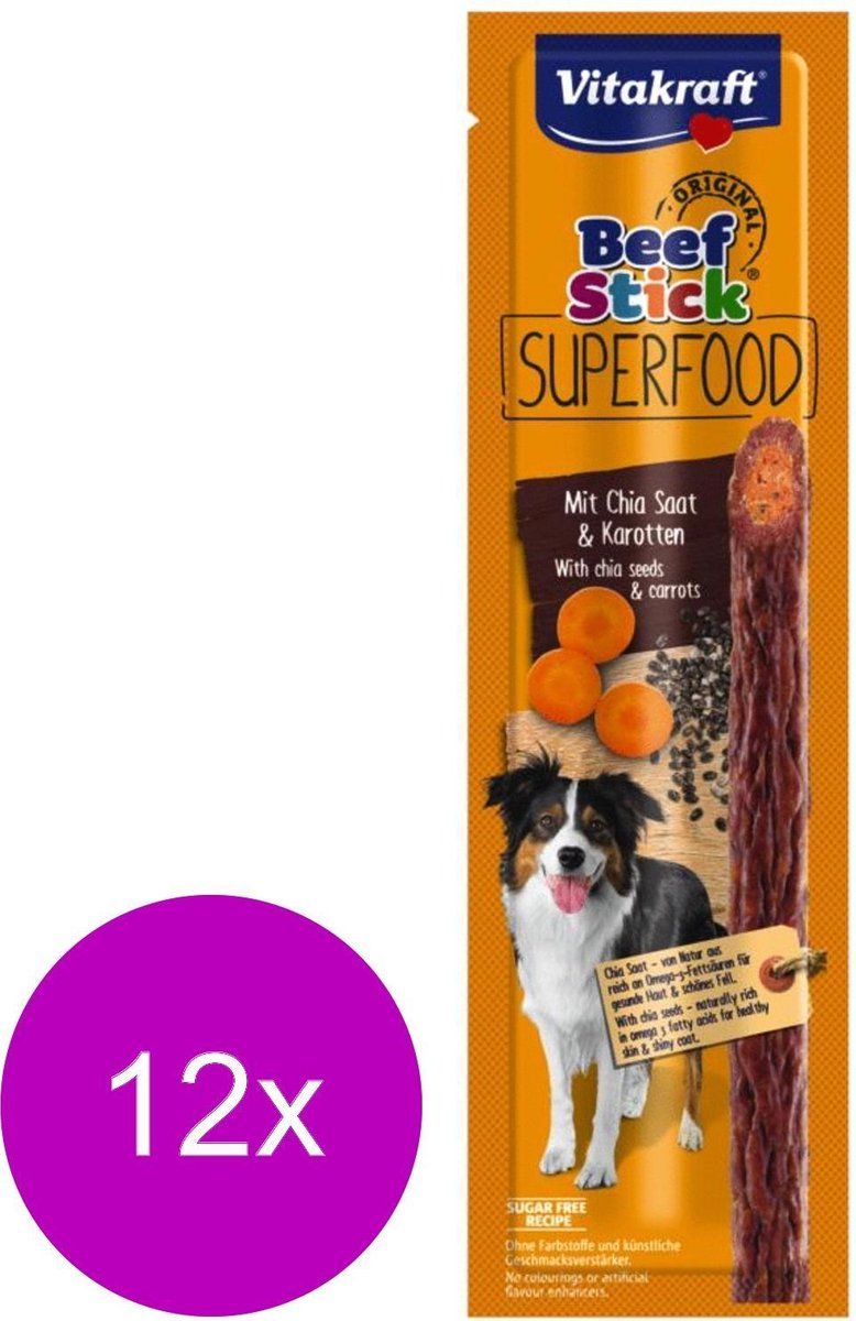 VITAKRAFT Beef Stick Superfood 25 g - Hondensnacks - 12 x Rund&Wortel