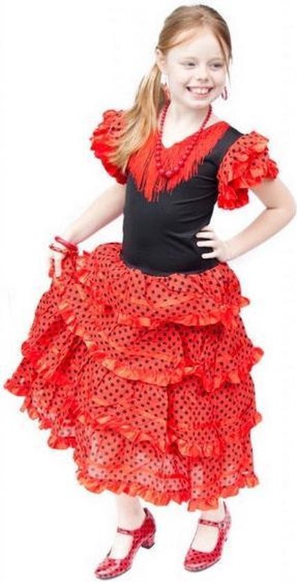 Spaansejurk NL Spaanse jurk - Flamenco - Rood/Zwart - Maat 104/110 6 - Verkleed jurk