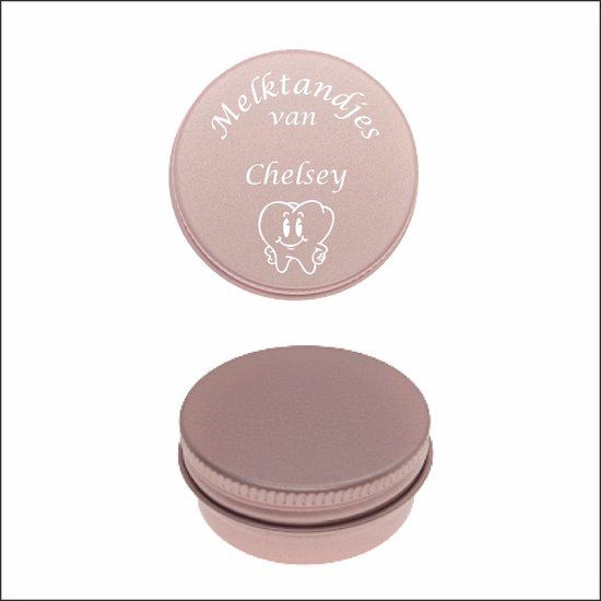 MC Living Melktanden Blikje Met Naam Gravering - Chelsey - Rosegoud - Rond