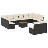 VidaXL 13-delige Loungeset met kussens, poly rattan, zwart