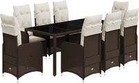 vidaXL 9-delige Bistroset met Kussens, Polyrattan, Bruin