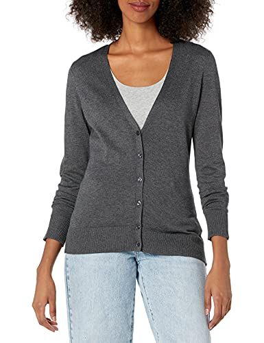 Amazon Essentials Women's Lightweight V-Neck Cardigan (Available in Plus Sizes), Charcoal, S