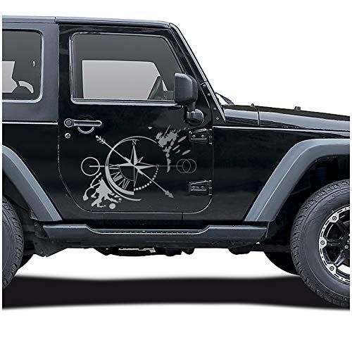 Finest Folia KX058 Autosticker, kompas, offroad, windroos, sticker, folie voor auto, motorfiets, caravan, camper, aanhanger, zelfklevend, autoaccessoires (zilver, glans, design 1 groot)