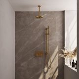 Brauer Gold Edition Thermostatische Doucheset Inbouw - Hoofddouche 20 cm - Met Drukknoppen - Handdouche Staaf - Doucheslang - Geintegreerde Glijstang - Geborsteld Goud