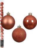 Decoris Mini kerstballen - 14x st - pompoen oranje - D3 cm - kunststof