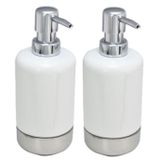 Svenska Living Zeeppompje/dispenser - 2x - wit met zilver - keramiek - 300 ml - navulbaar - keuken/toilet/badkamer