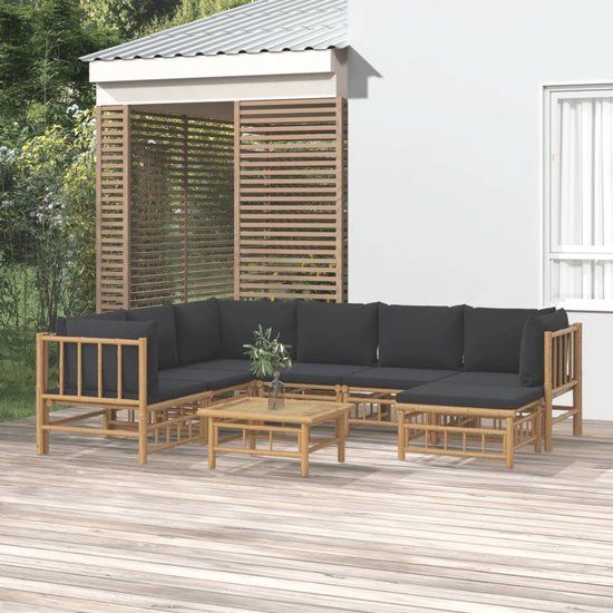 The Living Store Bamboe Loungeset - 9-persoons - Bruin