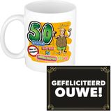 Bellatio Decorations Verjaardag cadeau koffiemok - thema 50 jaar - man - wilde haren - met gefeliciteerd ouwe wenskaart - A5 - leeftijd humor