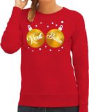 Bellatio Decorations Foute kersttrui - sweater - rood - met gouden Kerst Ballen borsten - voor dames - kerstkleding / christmas outfit 2XL