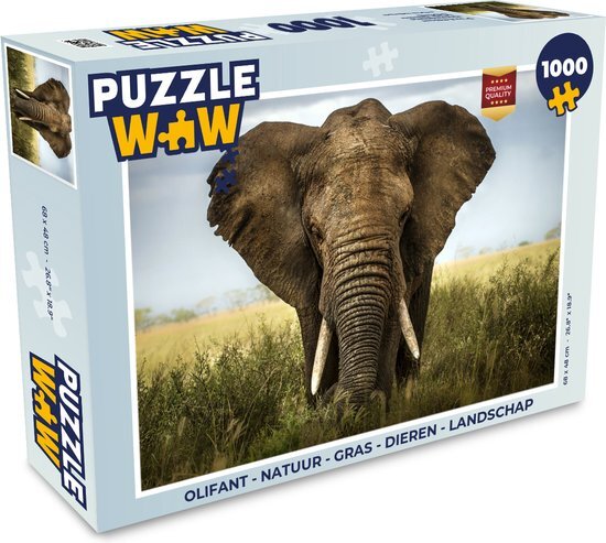 MuchoWow Puzzel Olifant - Natuur - Gras - Dieren - Landschap - Legpuzzel - Puzzel 500 stukjes - Sinterklaas cadeautjes - Sinterklaas voor grote kinderen