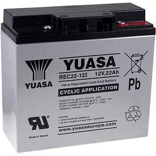 Yuasa Reserveaccu voor noodverlichting, alarmsystemen, 12 V, 22 Ah, cyclusbestendig, 12 V, loodzuur