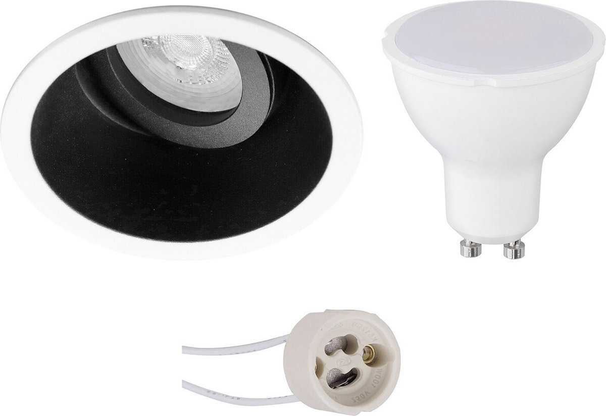 Qualu LED Spot Set - Igia - Proma Zano Pro - GU10 Fitting - Inbouw Rond - Mat Zwart/Wit - 6W - Helder/Koud Wit 6400K - Kantelbaar - Ø93mm