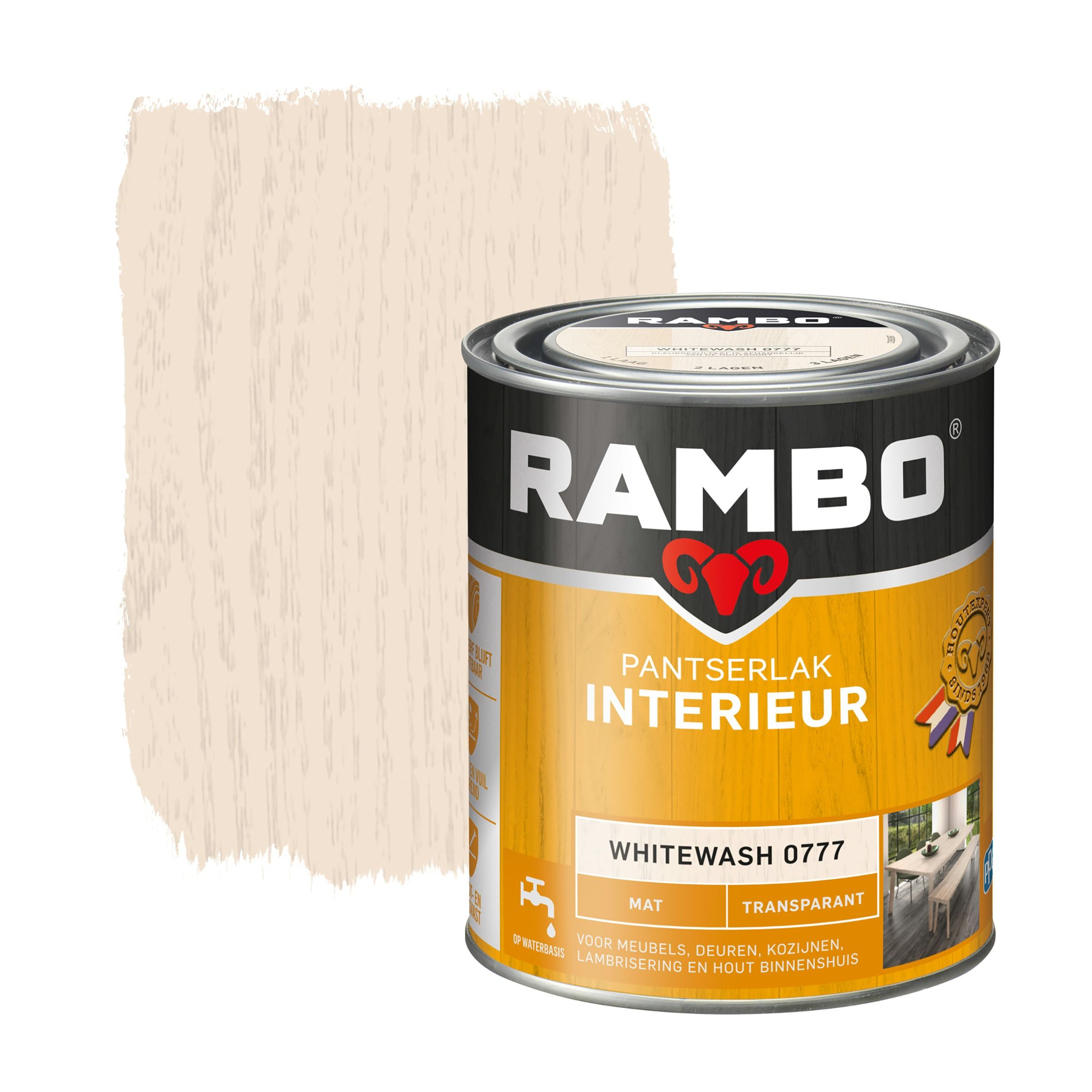 Rambo Pantserlak Interieur Transparant Mat Whitewash 0777 0.75 Ltr