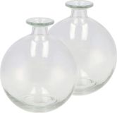 DK design Bloemenvaas rond model - 2x - helder gekleurd glas - transparant - D13 x H15 cm