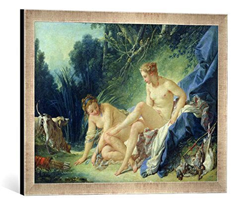 kunst für alle Ingelijste afbeelding van François Boucher Diana Getting Out of her Bath, 1742", kunstdruk in hoogwaardige handgemaakte fotolijst, 60x40 cm, zilver Raya