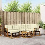 vidaXL Hoek loungeset 7-delig Acacia Hout Natuurlijk en Crème Inclusief Tafel