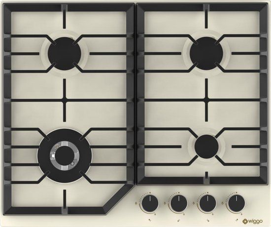 Wiggo WH-G634RL(C) - 60cm Creme Gas Cooktop with Wok Burner