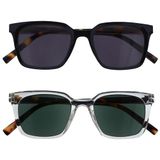 OPULIZE KOI Zonneleesbrillen 2-Pack - Groot Rechthoekig Montuur - Getinte UV400 Lens - Zwart-Helder - Heren Dames - Veerscharnieren - SS50-1C - +2.00