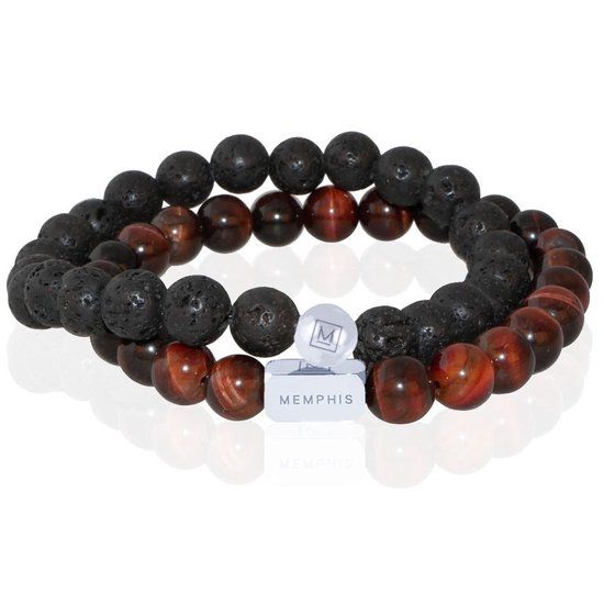 Memphis DUO Kralenarmbanden set Red Tiger-19cm