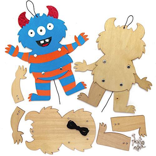 Baker Ross AX243 Monster Poppen Van Hout- Pak Van 4, Kinder Houten Verf Knutsels Activiteiten.