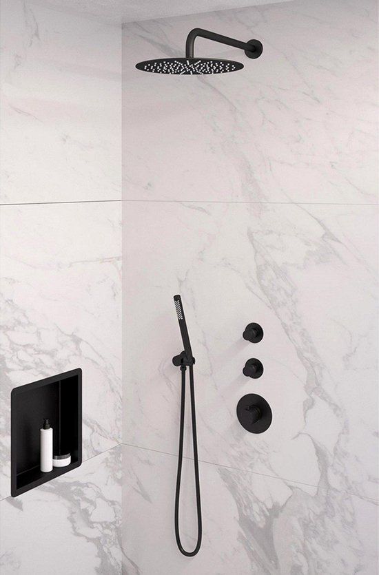 Brauer Black Edition Regendoucheset - Inbouw - 30cm Rond - Mat Zwart - Thermostatisch