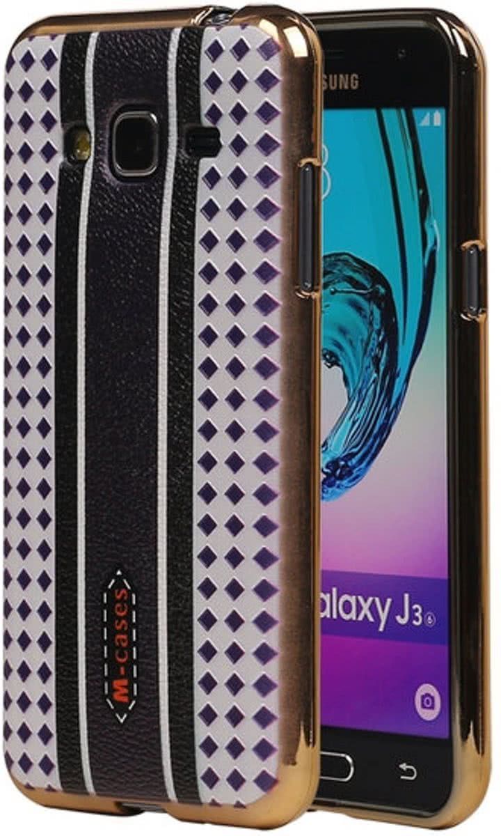 M-Cases Bruin Paars Ruit Design TPU back case hoesje voor Samsung Galaxy J3 2016