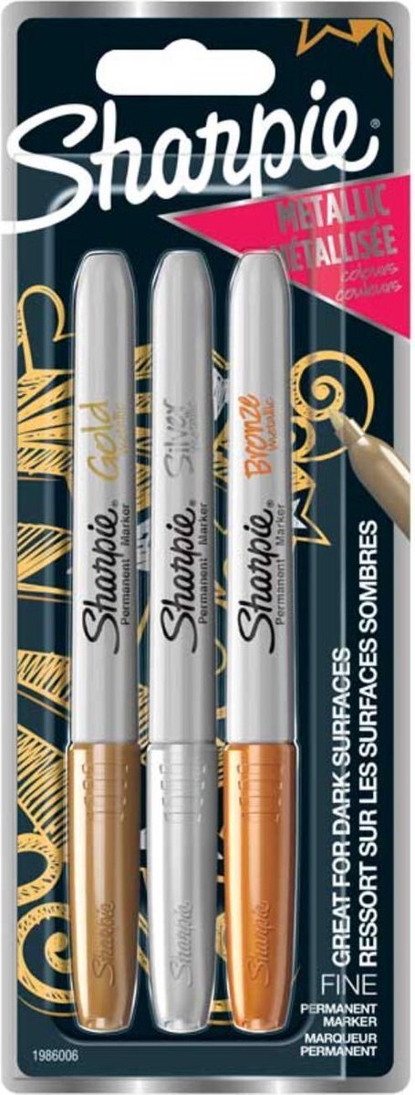 Sharpie Markers “Metallic Fine” Set van 3 Stuks – Goud/Zilver/Bronze + 25 Vel Kraft Bruin Karton