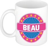 Bellatio Decorations - Beau voornaam - koffiemok - beker - wit/roze - 300 ml