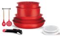 10-delige aluminium kookpanenset met antiaanbaklaag, 20-26 cm, rood