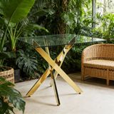 MODFU Eettafel - Glazen Blad En Metalen Poten - Modern - Goud