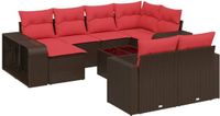 vidaXL 11-delige tuinbankset met kussens, bruin, polyrotan