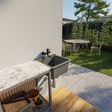 QLS Gootsteen Grijs 40x38x22 cm van Kunststof - Inclusief Sifonset - voor Kelder, Tuin en Garage 10840