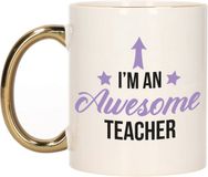 Bellatio Decorations Cadeau koffie/thee mok voor leraar - paars met gouden oor - de beste - 300 ml
