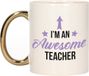 Bellatio Decorations Cadeau koffie/thee mok voor leraar - paars met gouden oor - de beste - 300 ml
